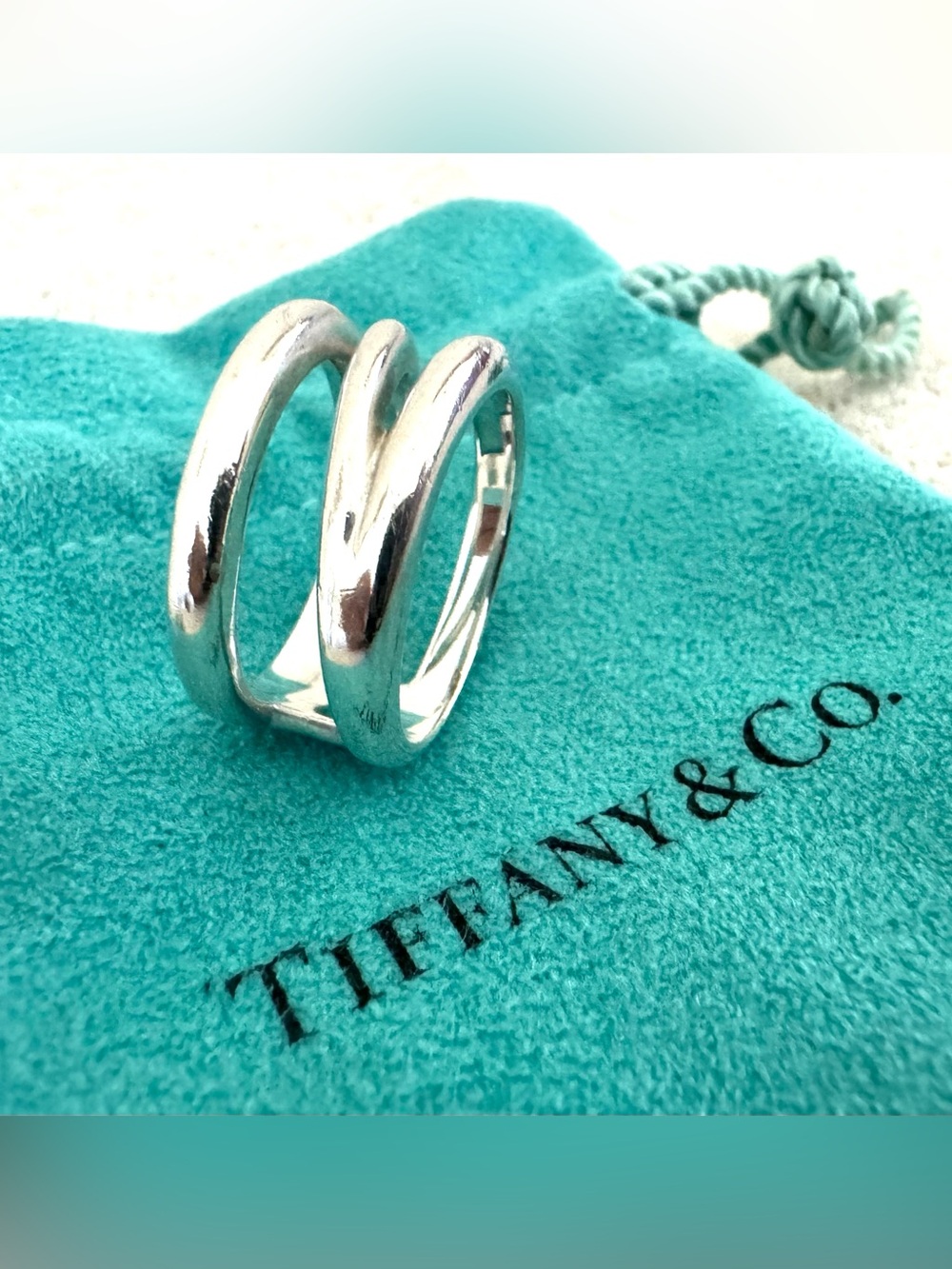 TIFFANY & CO. Elsa Peretti Wave Ring Sterling Silver 925 Size 7.5
